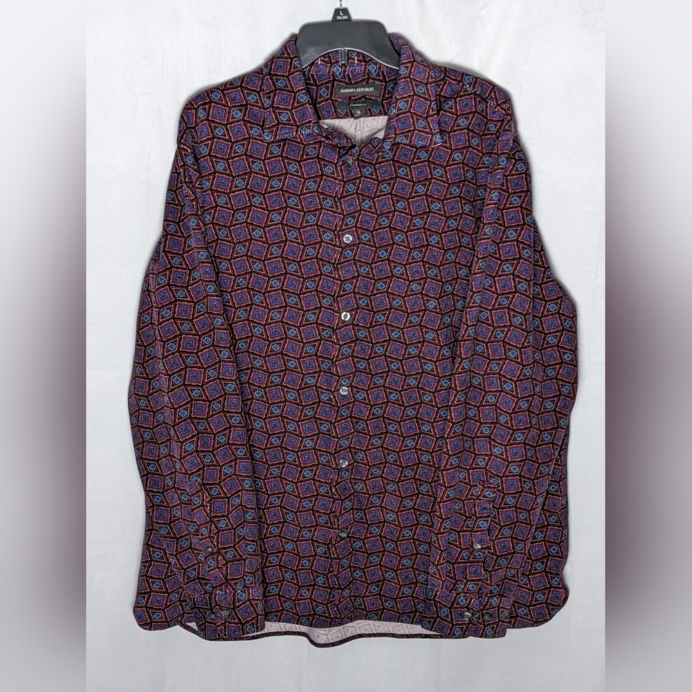 🐝Banana Republic Geometric/Floral Corduroy Button Down Long Sleeve Shirt Sz XL